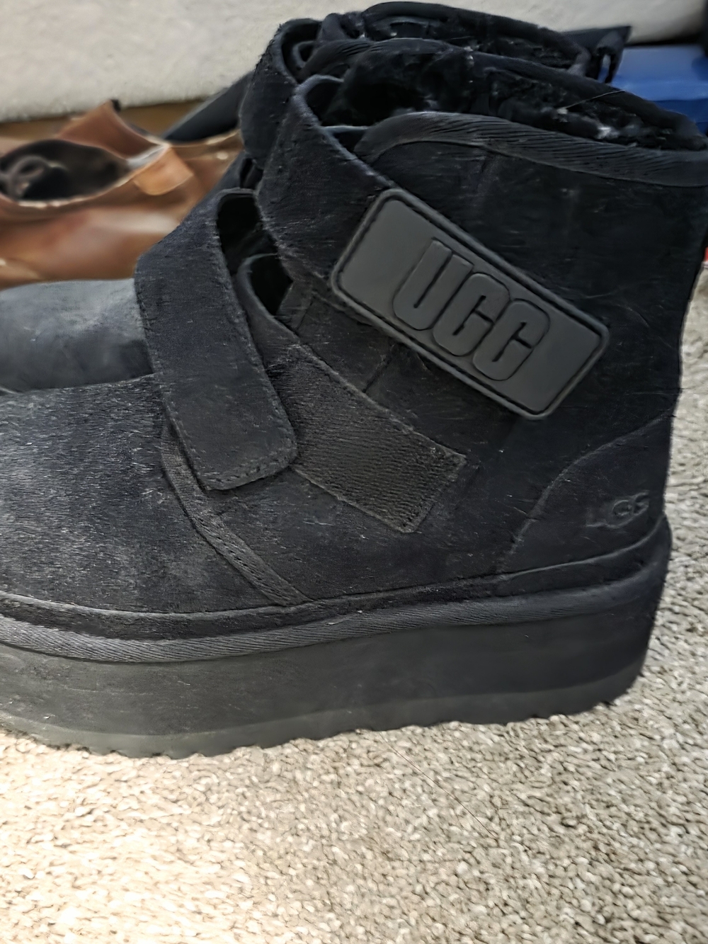 UGG Black Suede Platform Strap Ankle Boots